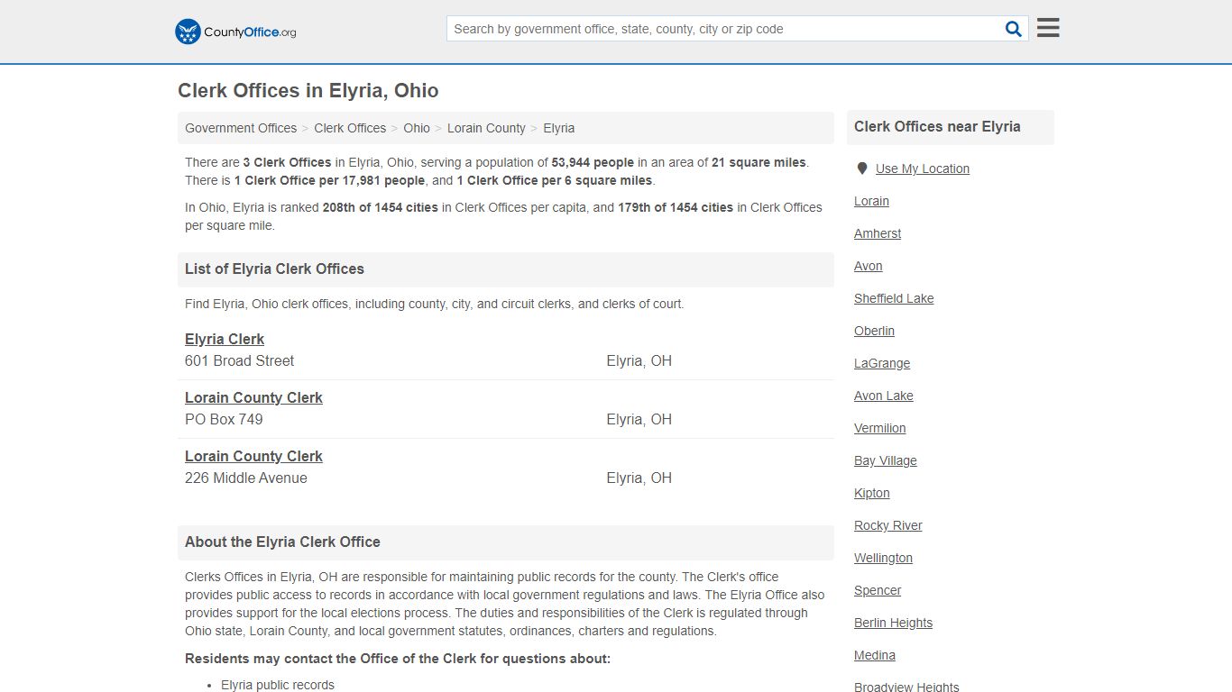 Clerk Offices - Elyria, OH (County & Court Records)