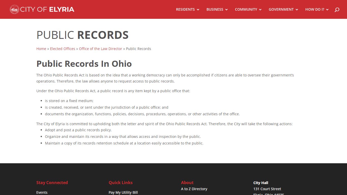 Public Records | Office of the Law Director | City of Elyria